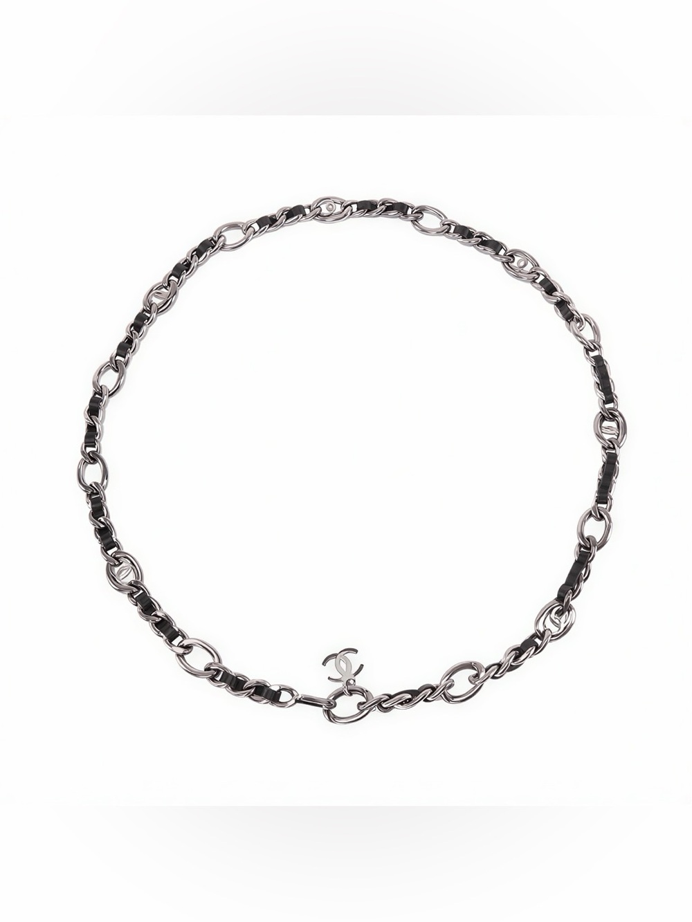 Chanel Vintage 96P Dark Metal & Brown Chain Link Leather Belt
